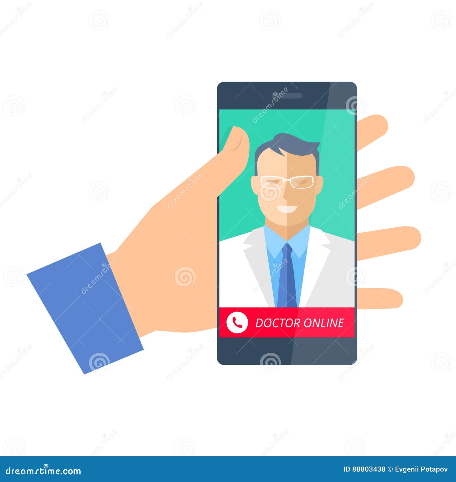hand holding a phone with doctor online. telemedicine and telehealth