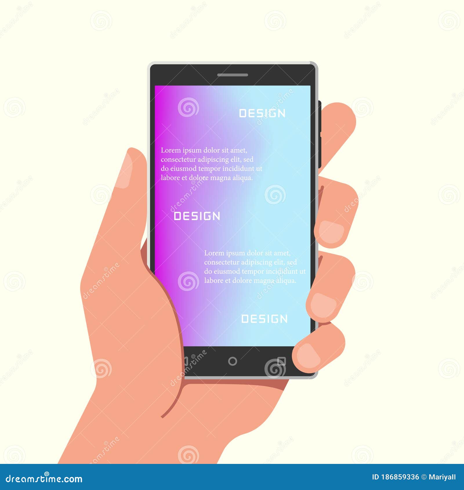 Hand Holding Phone with Gradient Mesh Wallpapers. Vector Illustration