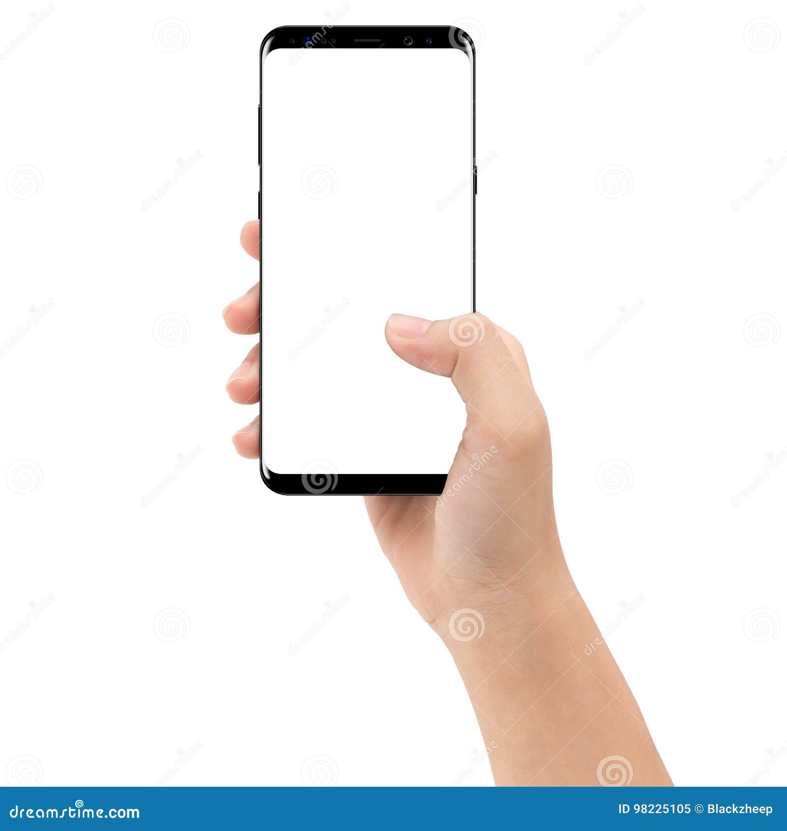 hand holding phone mobile  on white background