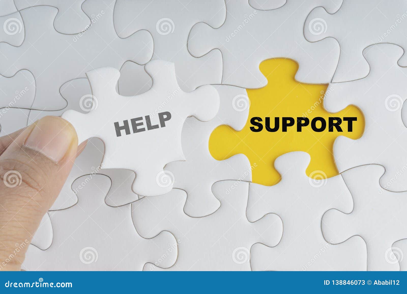Hand Holding Piece of Jigsaw Puzzle with Word HELP SUPPORT. Stock Image -  Image of marketing, idea: 138846073