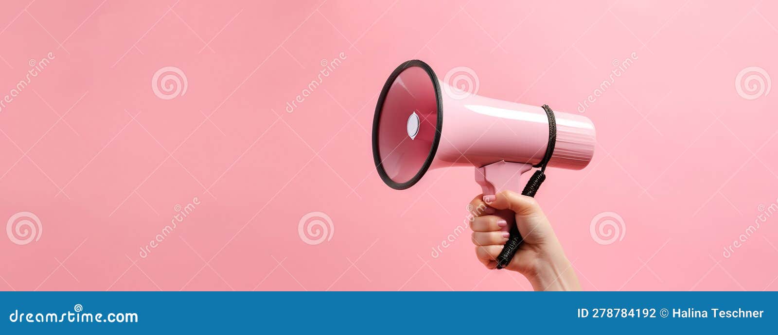 hand holding pink megaphone on pink background. ai gererated