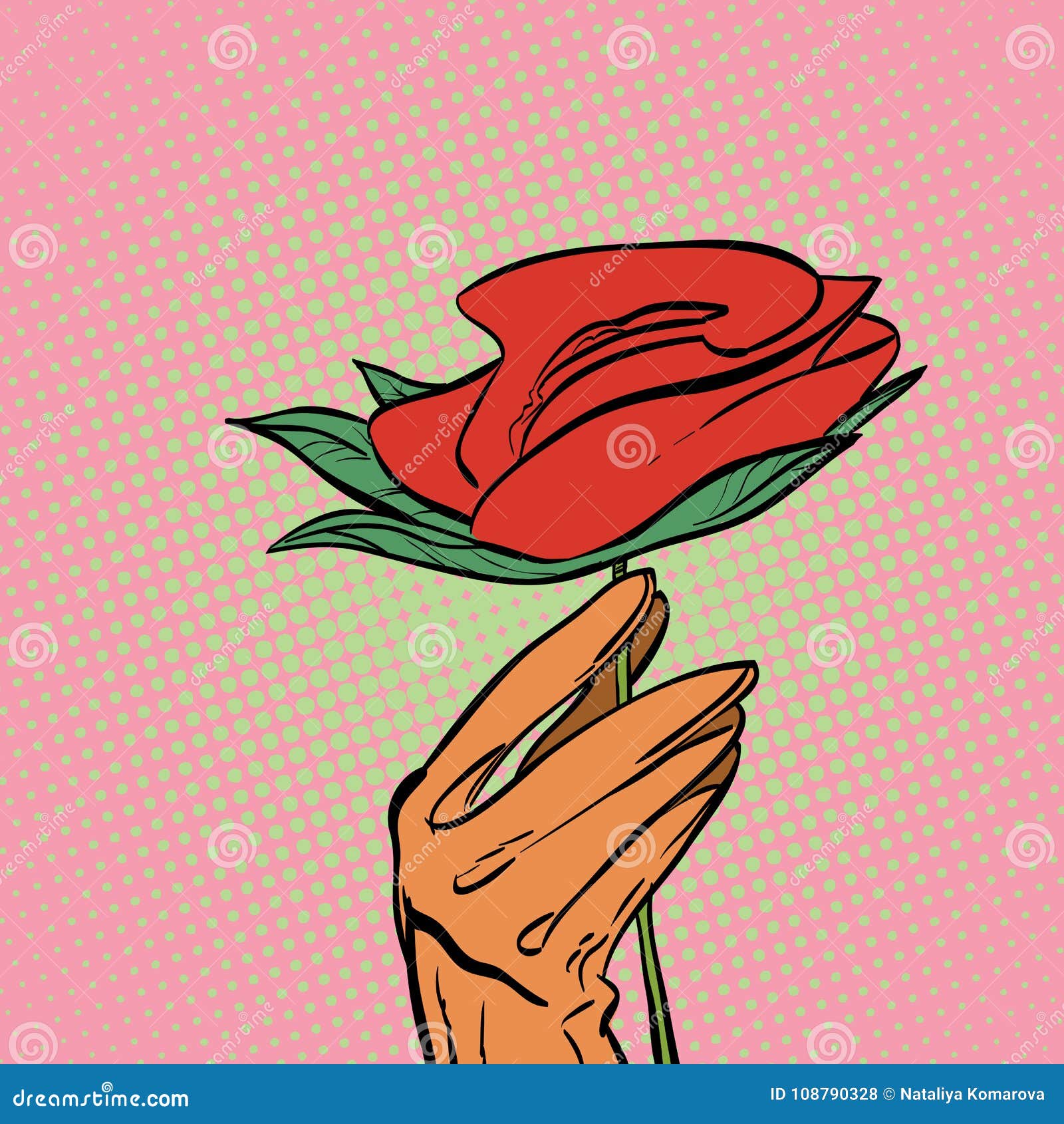 Hand Holding Rose. Women`s Hand with Flower. Red Rose. Stock Vector ...