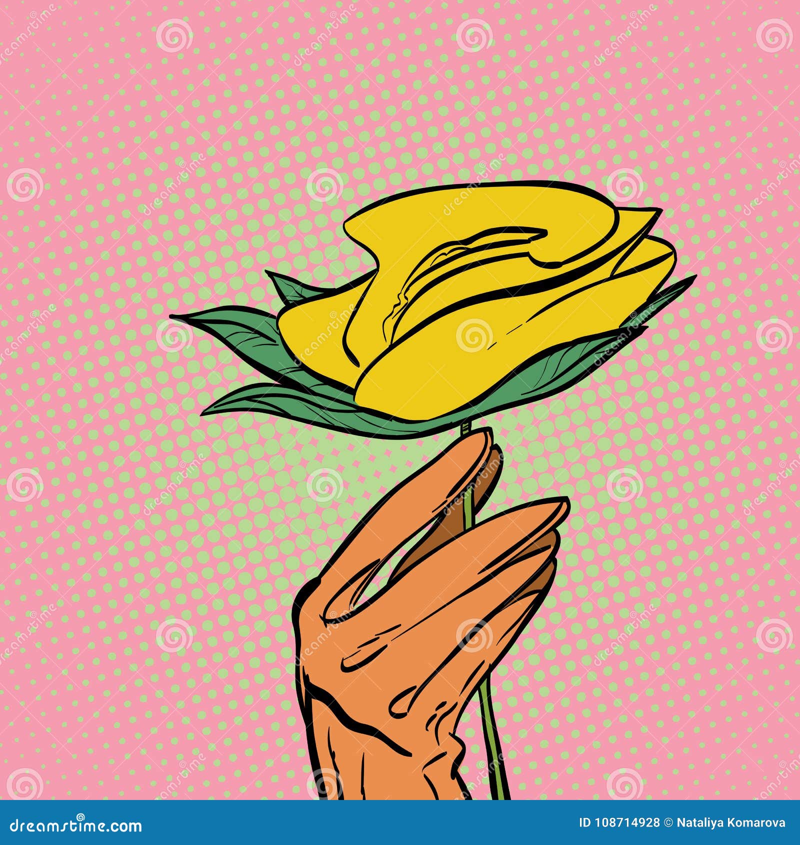 Hand Holding Rose. Women`s Hand with Flower. Yellow Rose Stock Vector ...