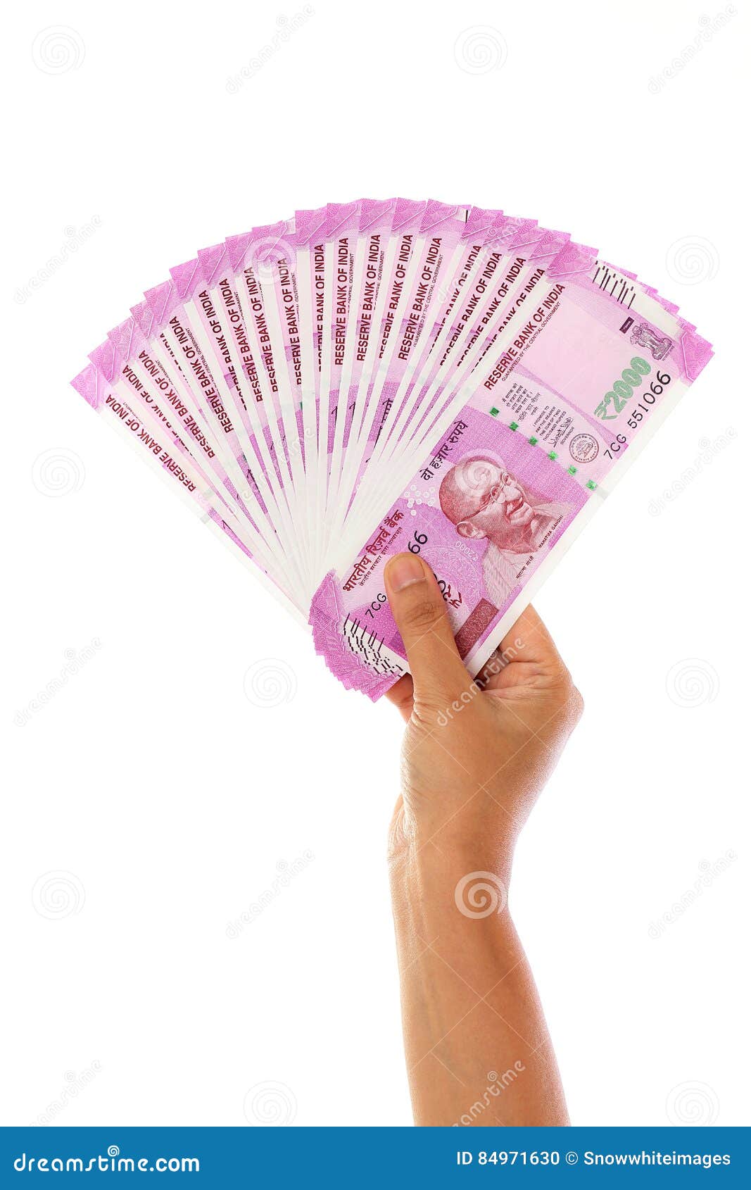 Hand Holding 2000 Rupee Notes Against White Stock Photos Free