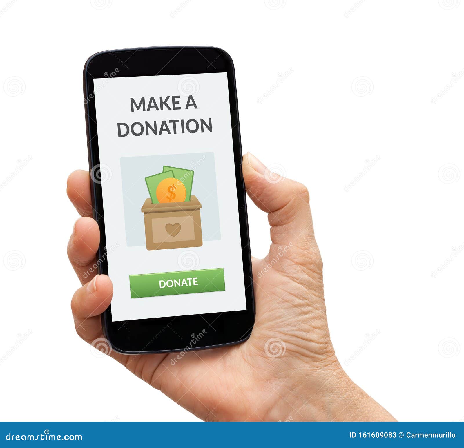 Hand Holding Smart Phone with Donate Concept on Screen Stock Image