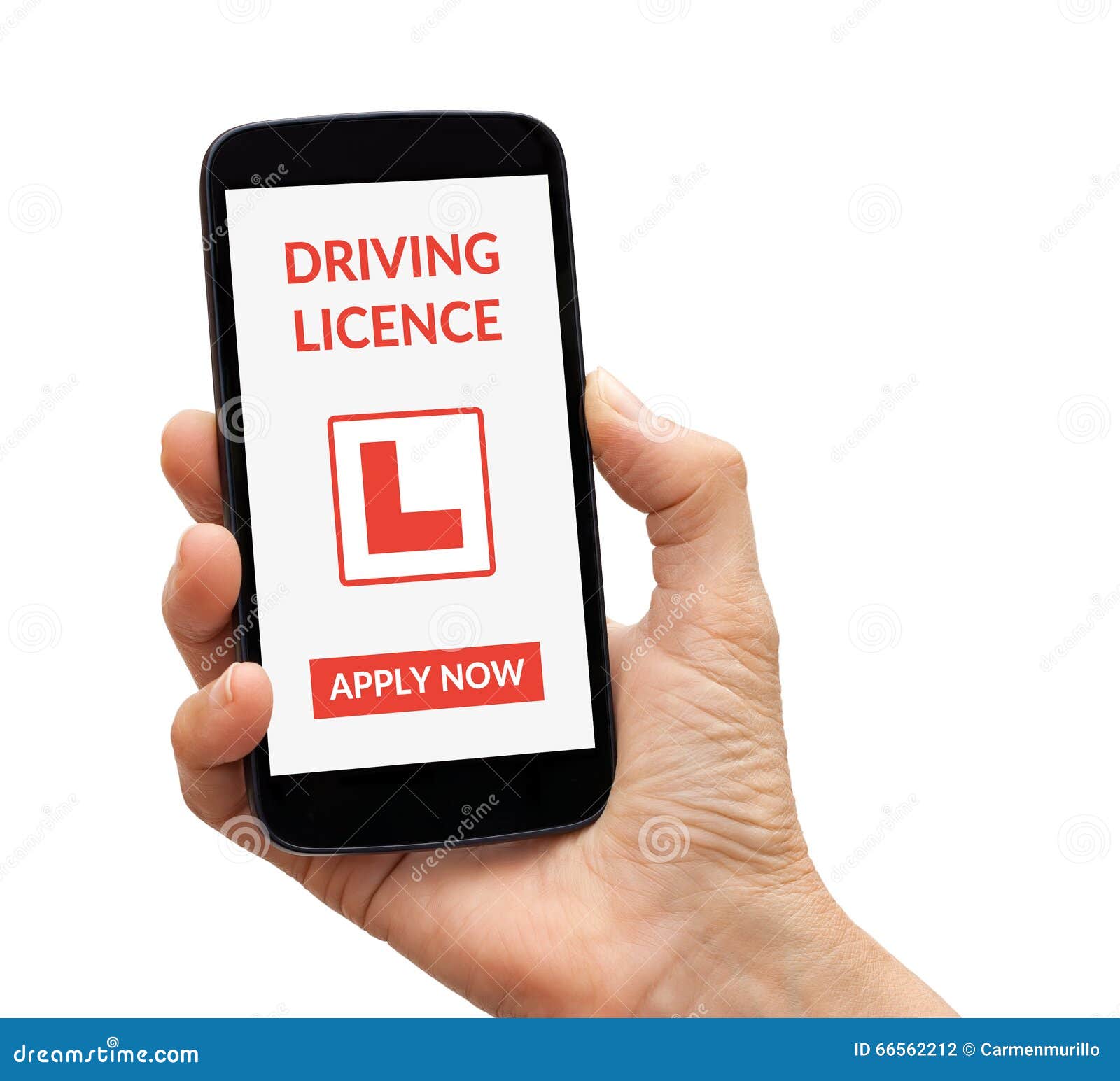hand holding smart phone with driving licence application mock u