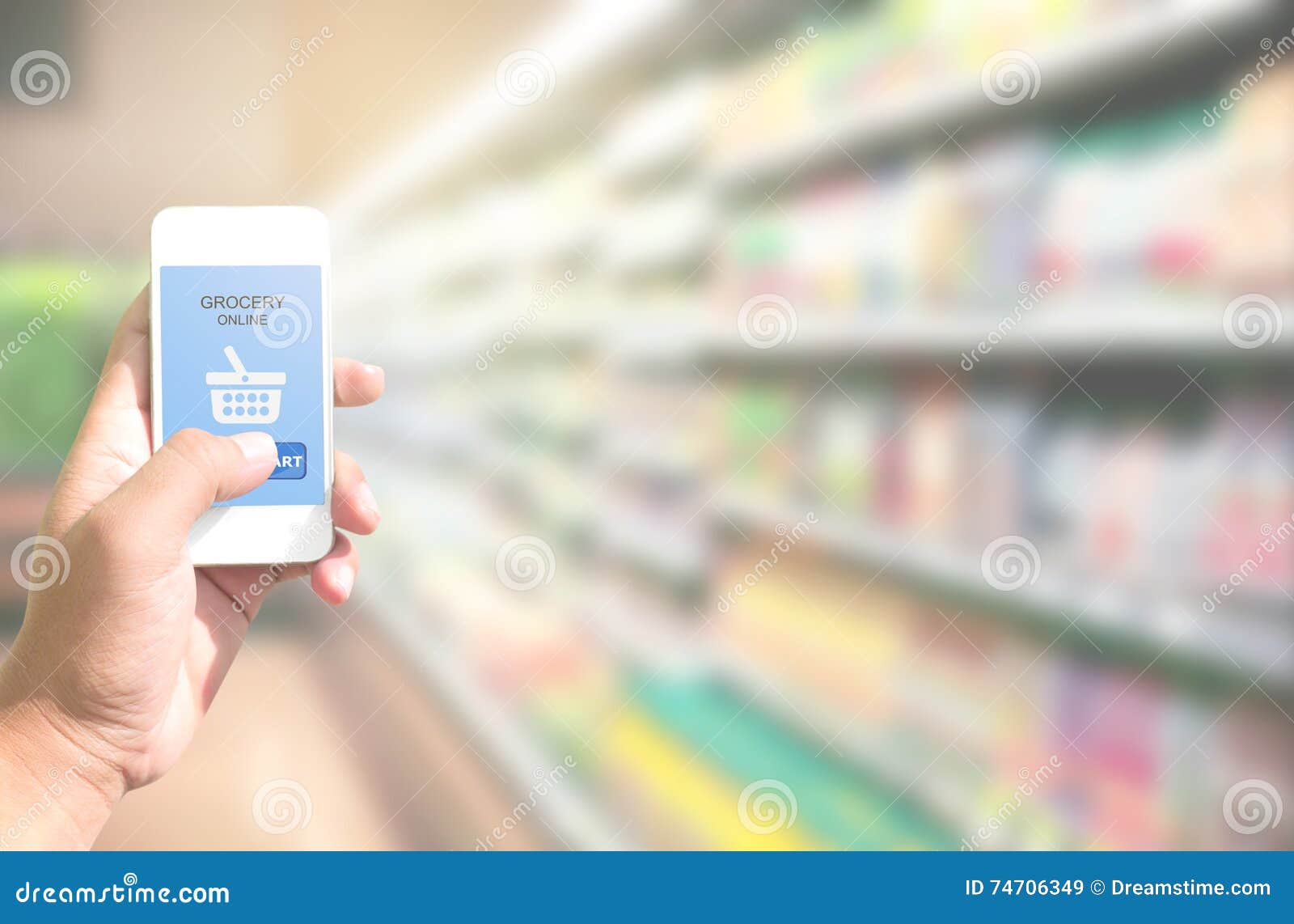 Hand Holding Smart Phone With Grocery Shopping Online On Screen