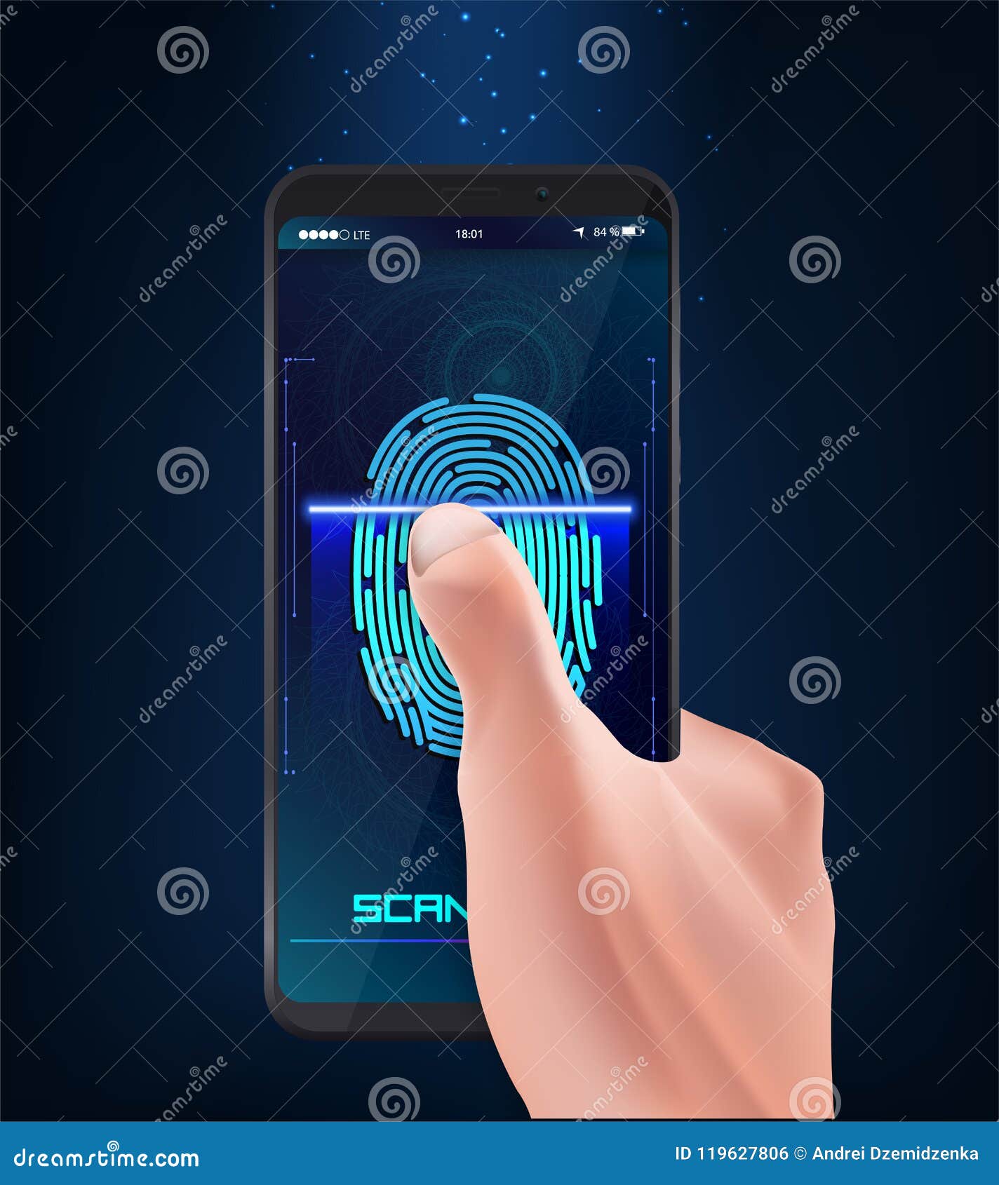 Scanning Fingerprint On Smartphone. Unlock Mobile Phone. Biometrics