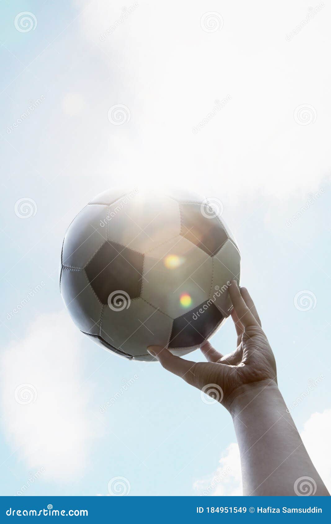 Hand Holding Soccer Ball in Air Stock Image Image of sport, sports