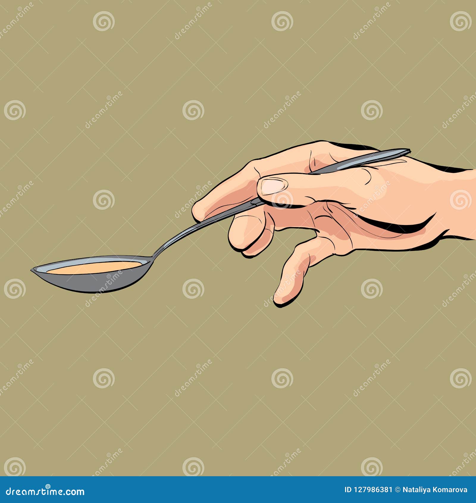 Hand Holding Spoon. Feeding Somebody. Vector Illustration. Stock Vector