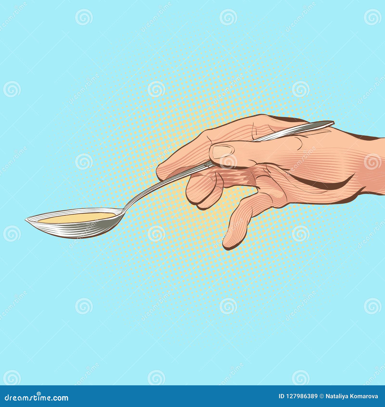 Hand Holding Spoon. Feeding Somebody. Vector Illustration. Stock Vector