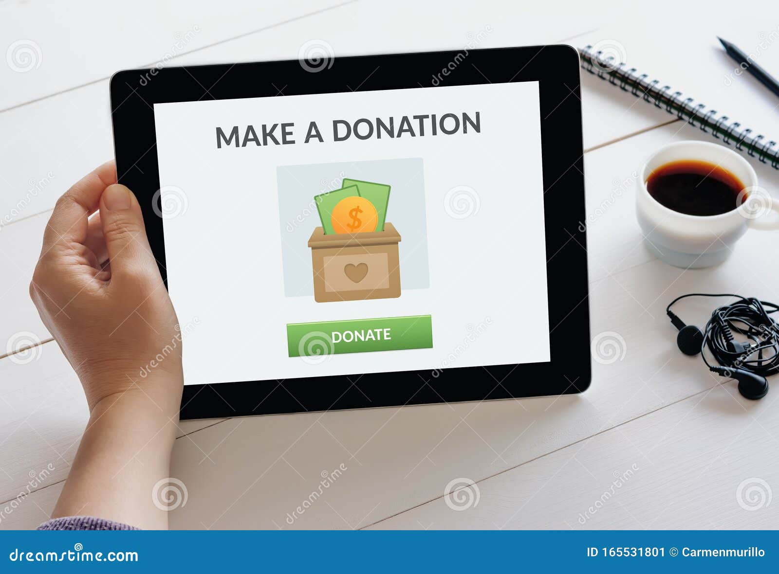 Hand Holding Tablet with Donate Concept on Screen Stock Image Image