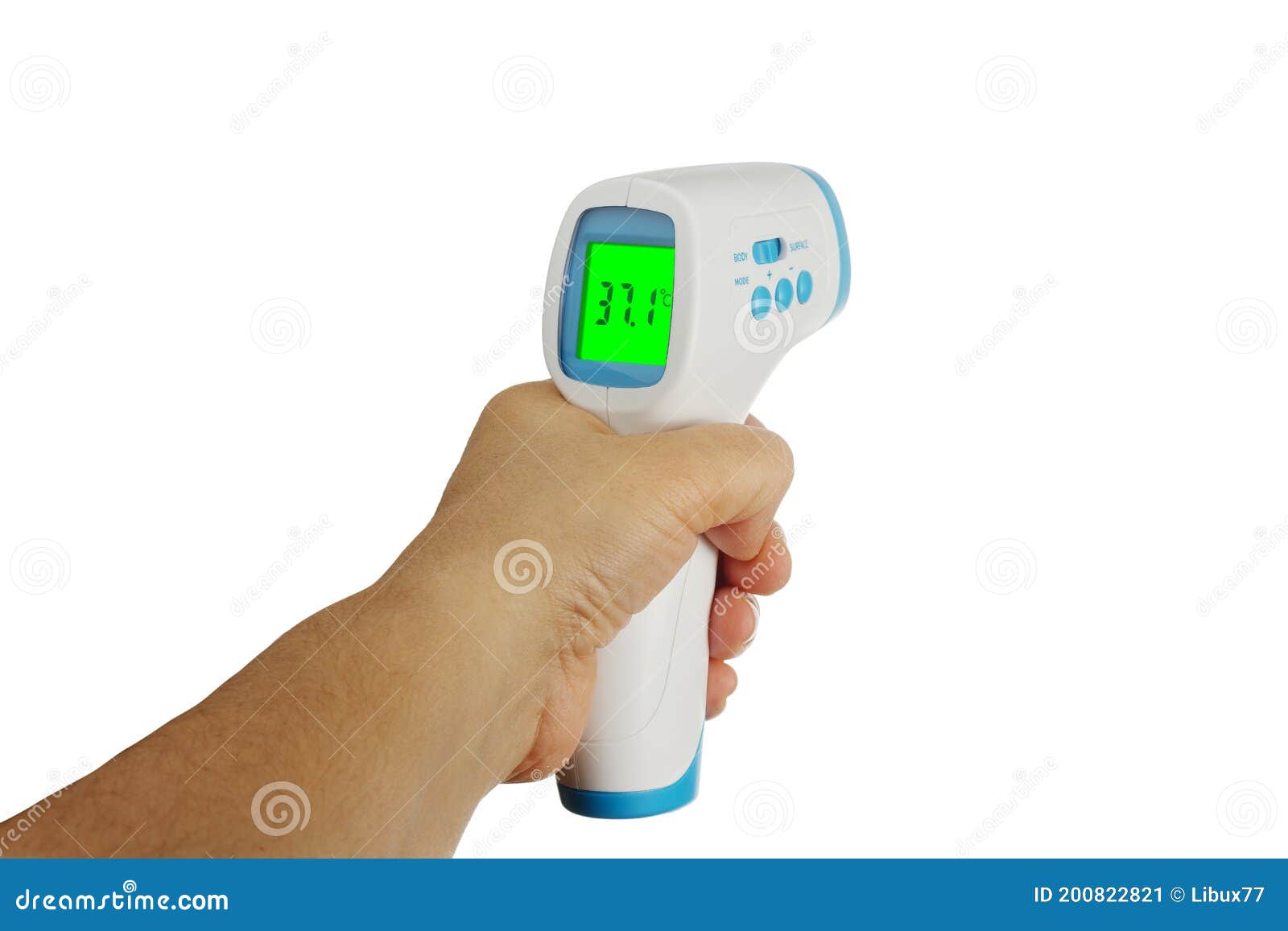 Hand Holding Thermometer Gun Side View Medical Digital Non Contact