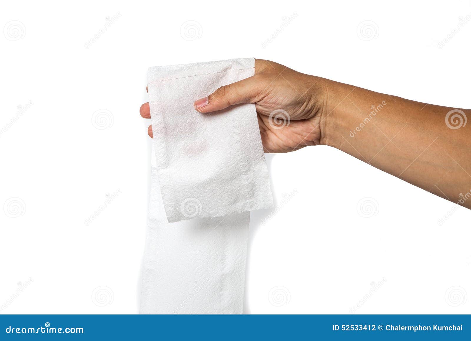 Hand Holding Toilet Paper. Isolated on White Background Stock Photo