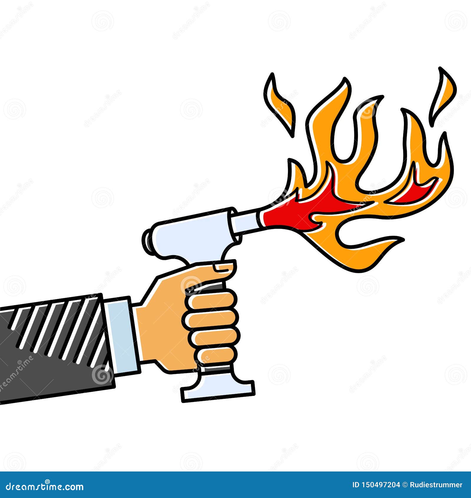 Hand Holding Torch Lighter, Cartoon, Line Art, Simple Abstract Graphic