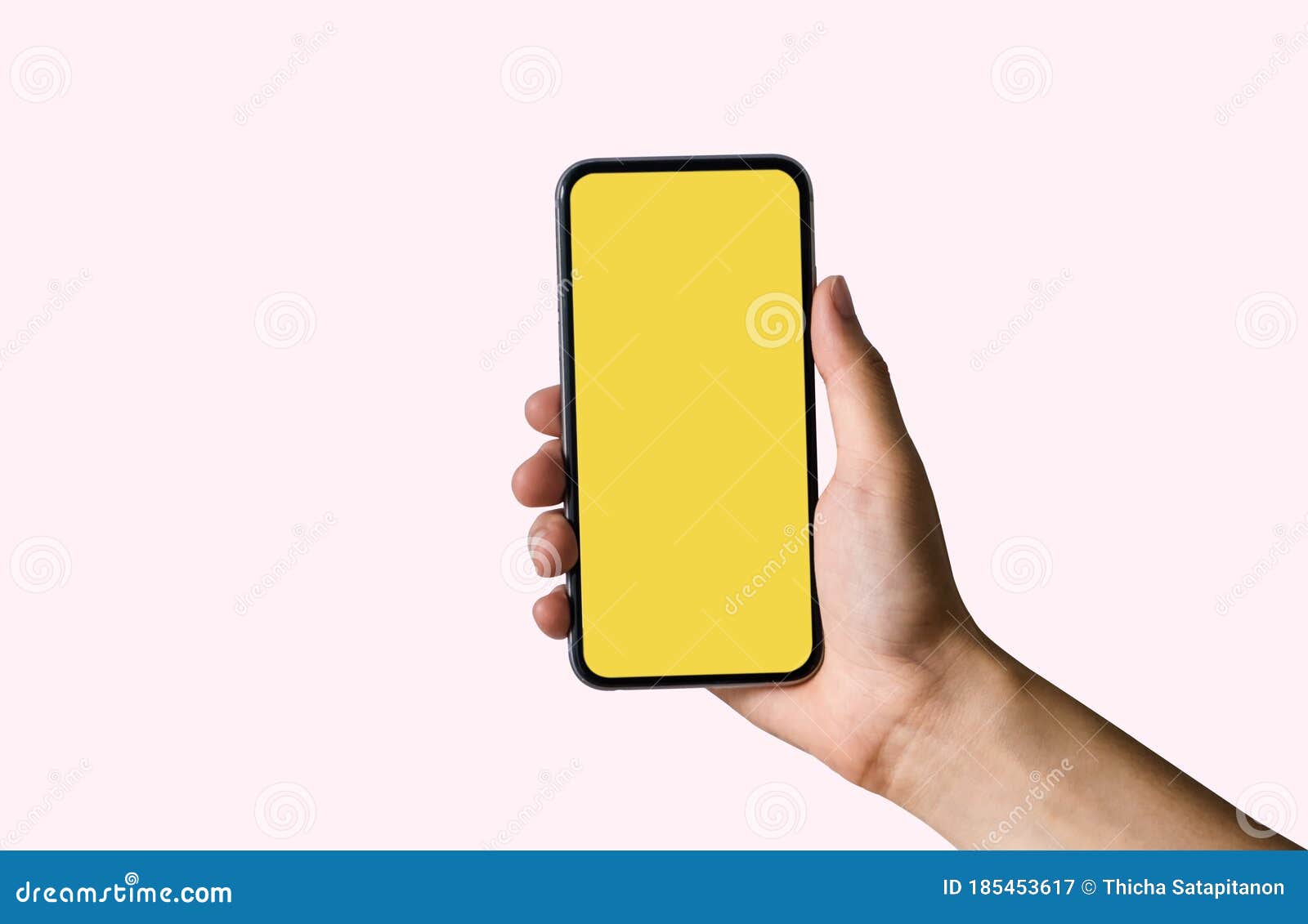 Holding White Mobile with Blank Yellow Screen. Stock - Image of communication, 185453617