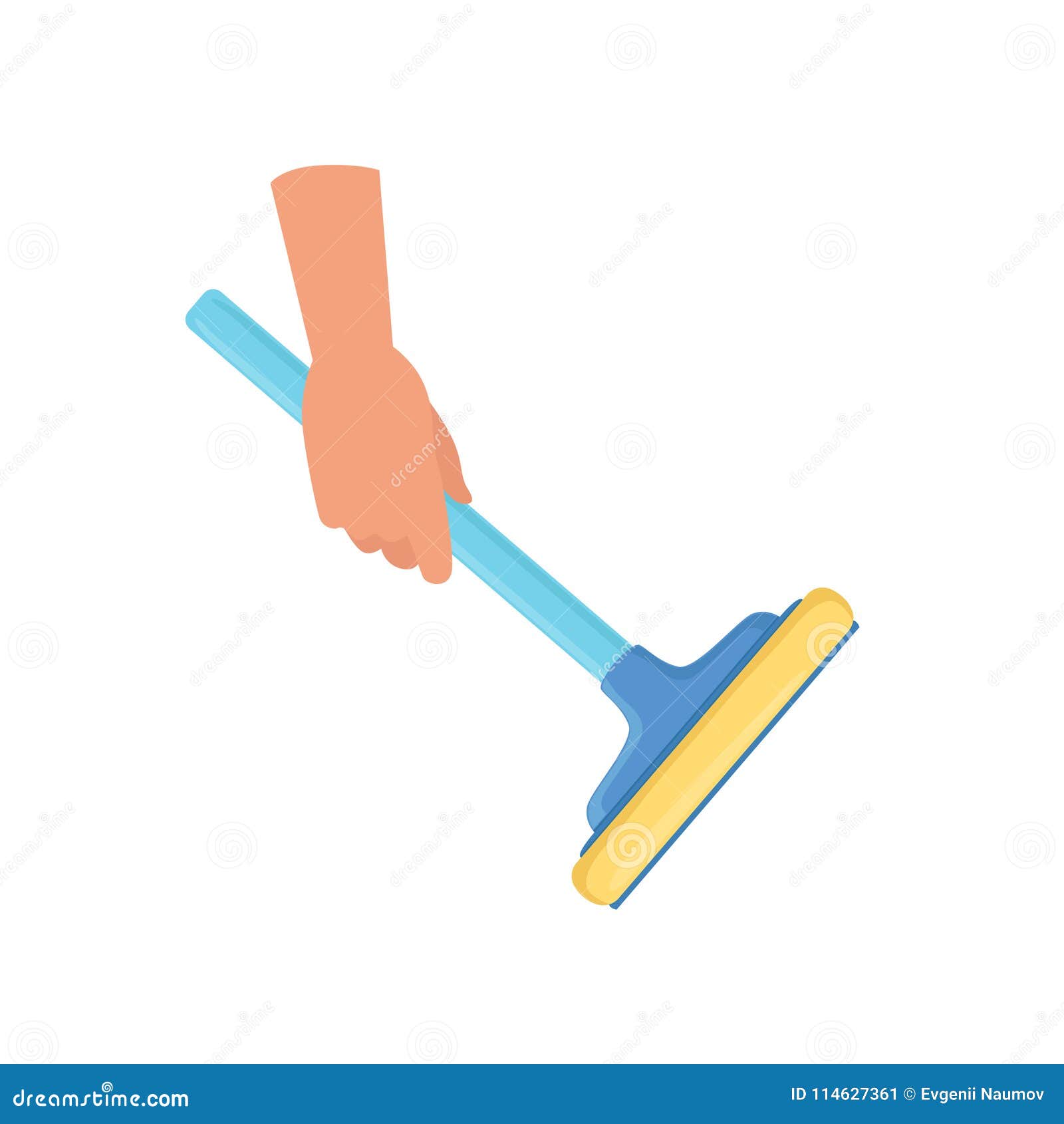 hand holding window cleaning tool, housework concept   on a white background