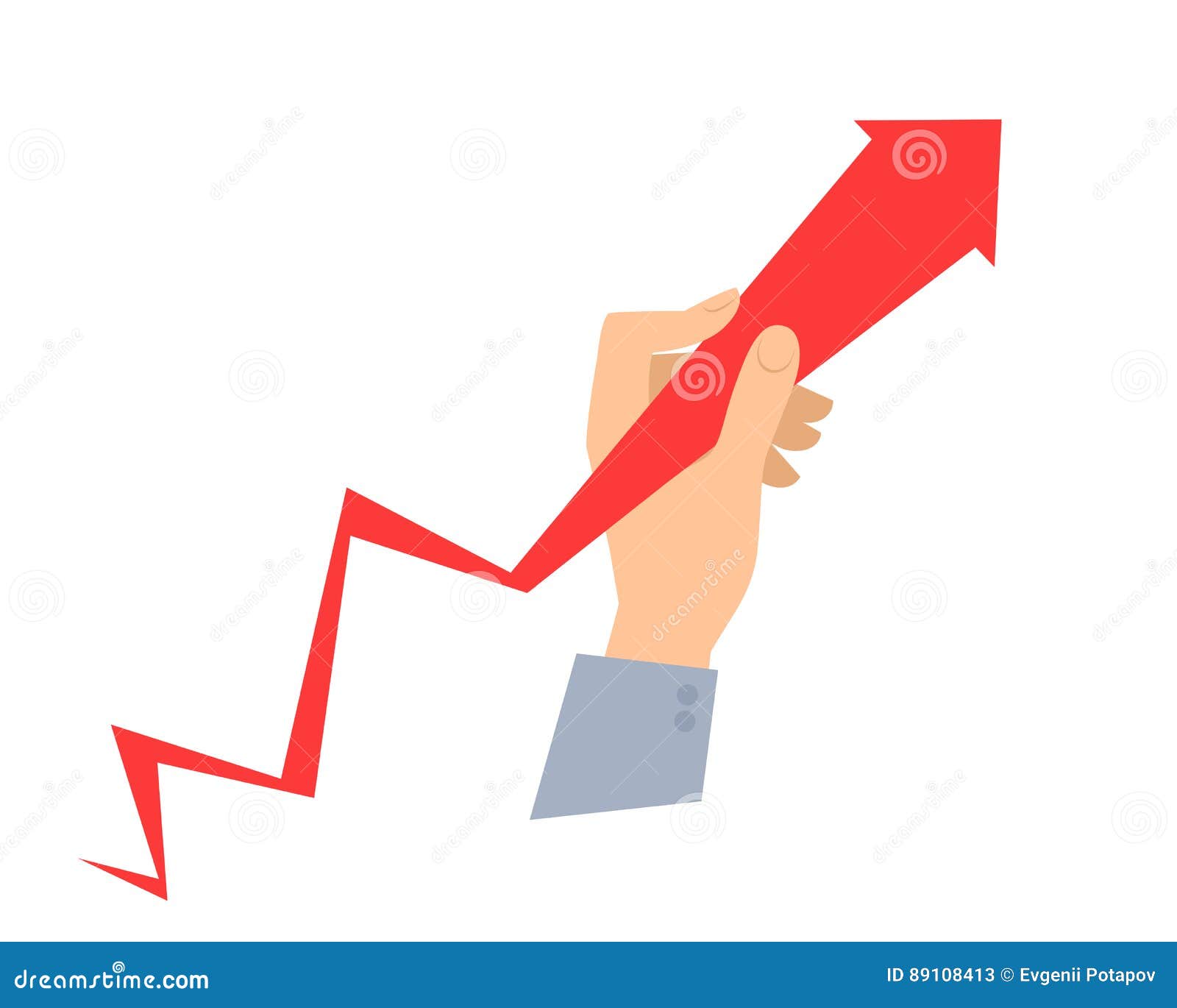 hand holds arrow graph and pulls it to improve business.