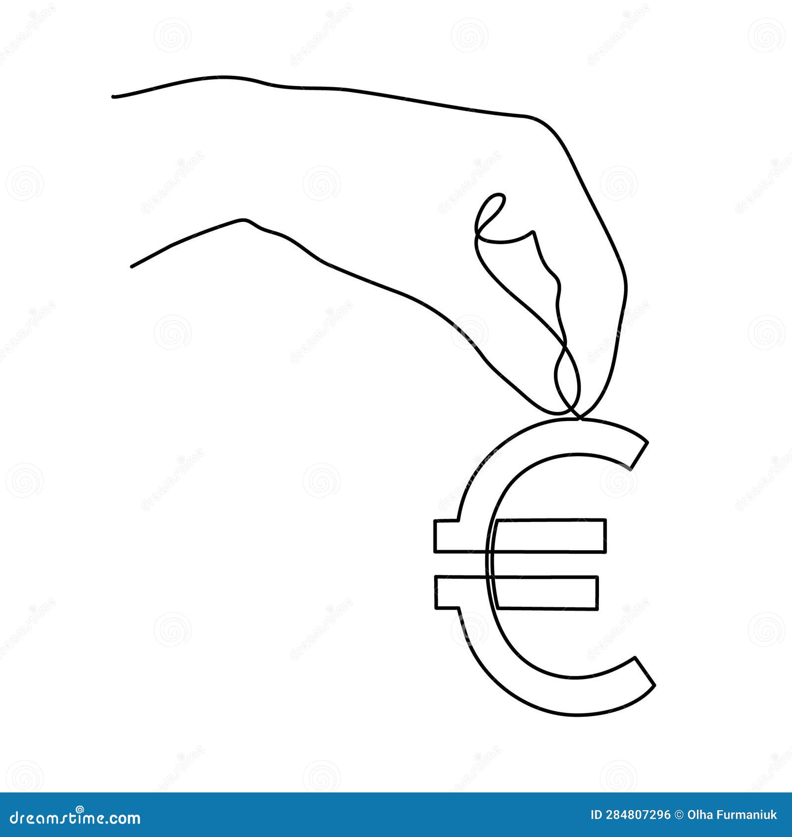 hand holds euro sign,one line art,continuous contour drawing, hand-drawn line icon for business,minimalist .financial valuta