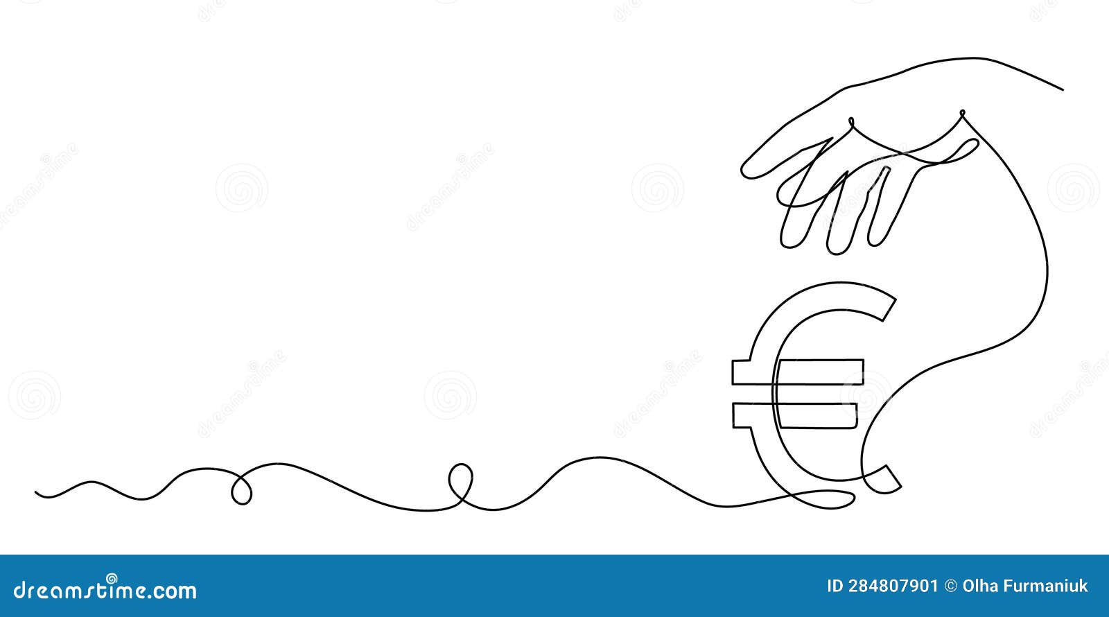 hand holds euro sign,one line art,continuous contour drawing, hand-drawn line icon for business,minimalist .financial valuta