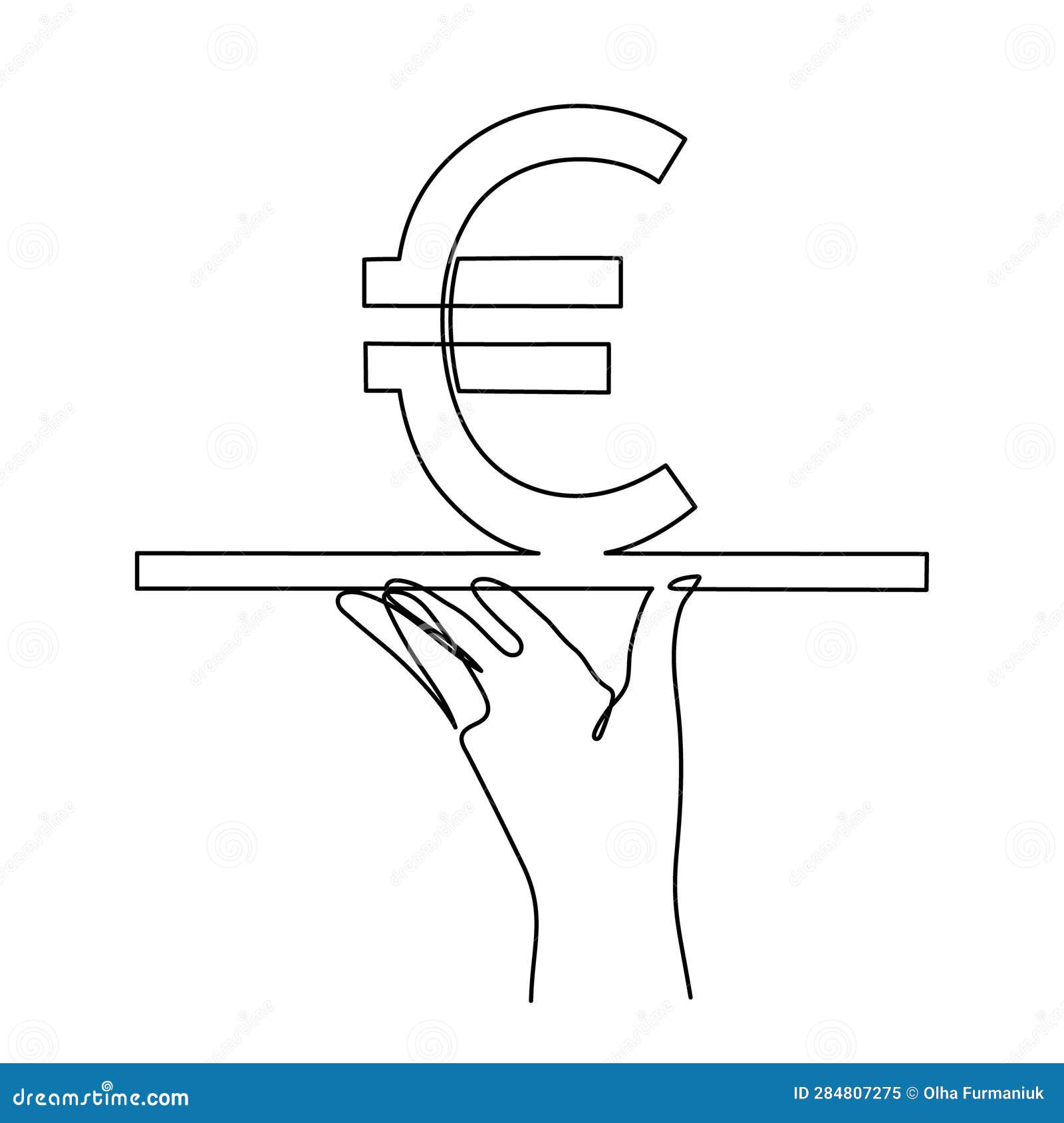 hand holds euro sign on tray,one line art,continuous contour drawing, hand-drawn line icon for business.financial valuta sign,