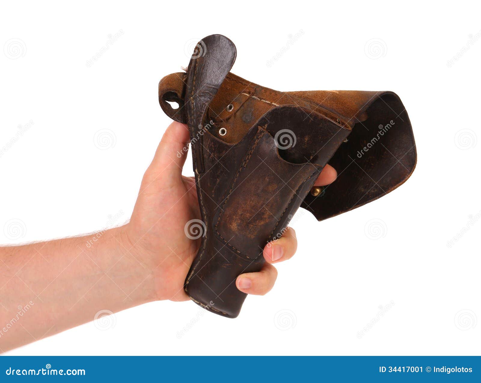 Hand Holds Old Brown Holster. Stock Image - Image of ammo, aggression