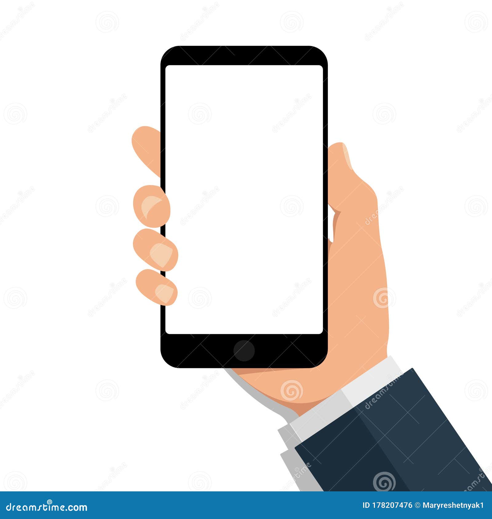 Hand Holds Phone With Empty Screen Cartoon Mobile Mockup With Blank Touchscreen On Isolated Background Flat Cellphone Icon For Stock Vector Illustration Of Phone Concept