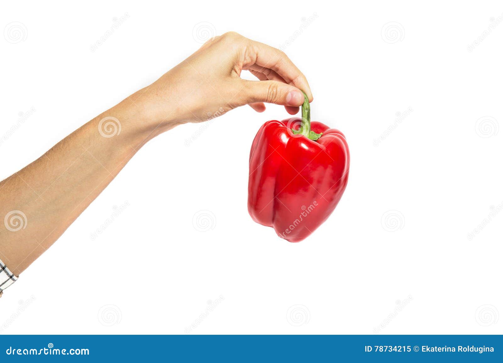 Hand Holds Red Pepper Isolated on White Stock Image Image of health