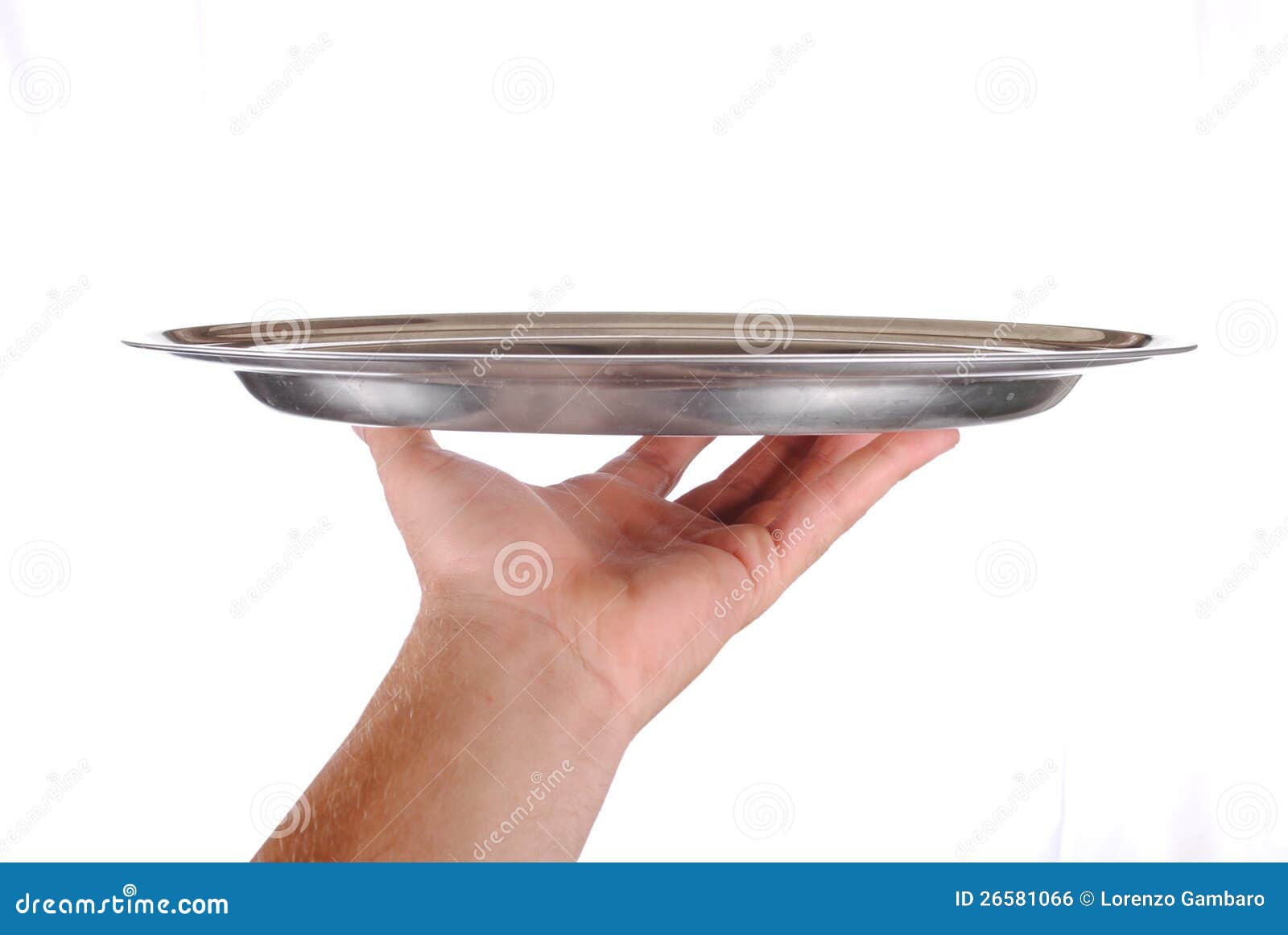 hand holds a serving tray