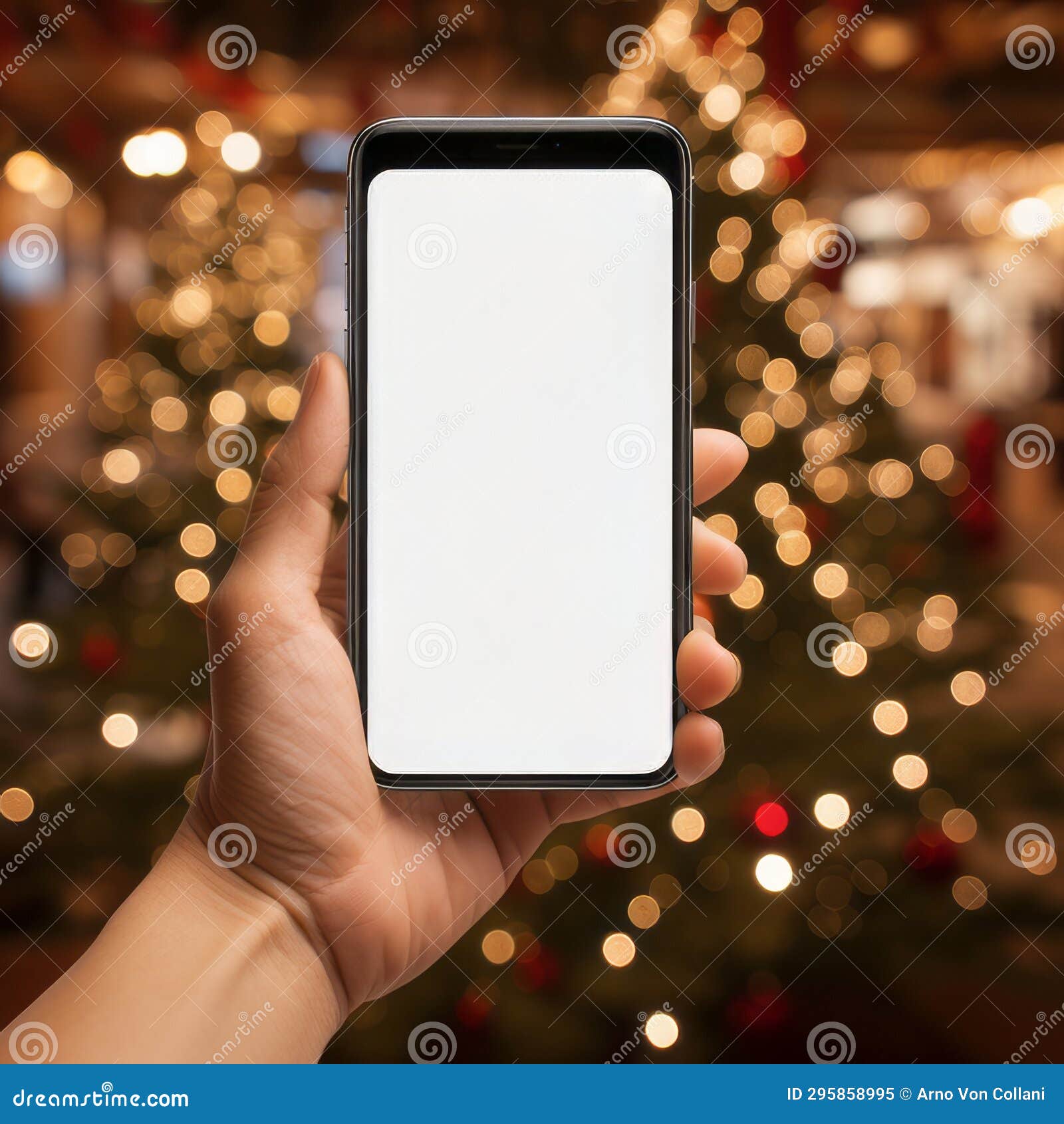 Digital Greetings by the Tree: Smartphone in Christmas Atmosphere Stock Illustration 