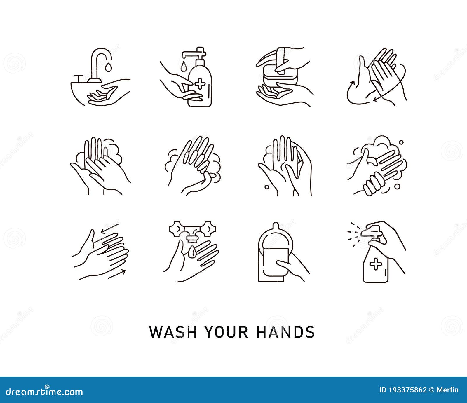 Hand Hygiene  Line Icon Set Simple Minimal Pictogram  