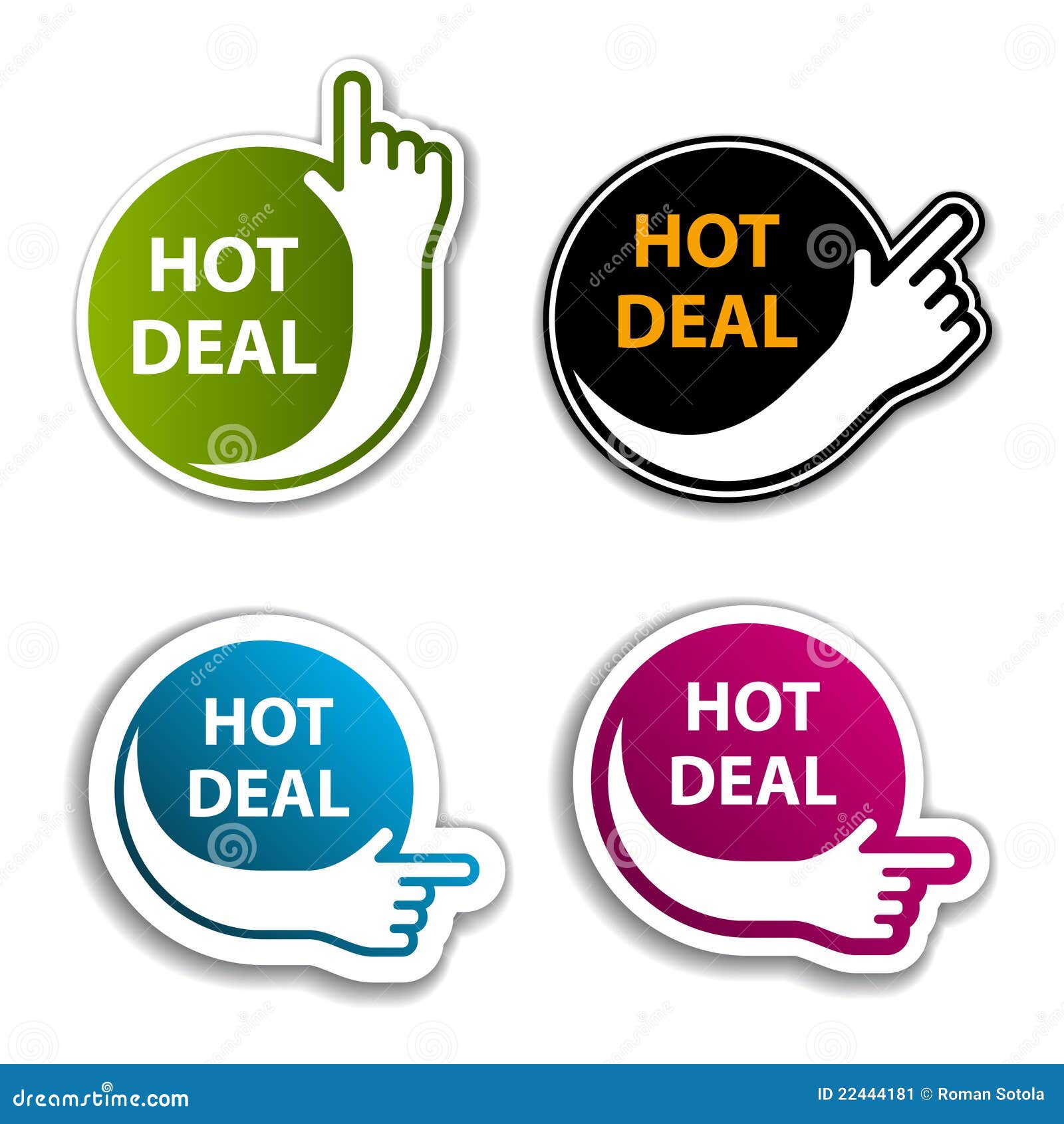 hand indicating hot deal stickers