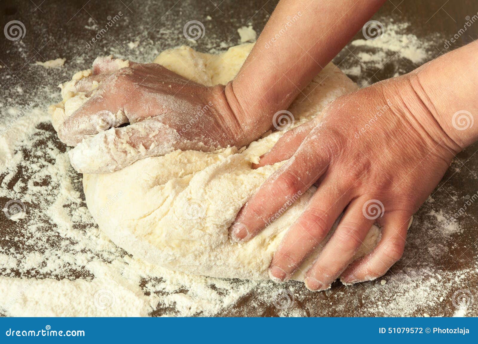 Hand Knead Dough on the Wooden Table Stock Photo Image of cookery