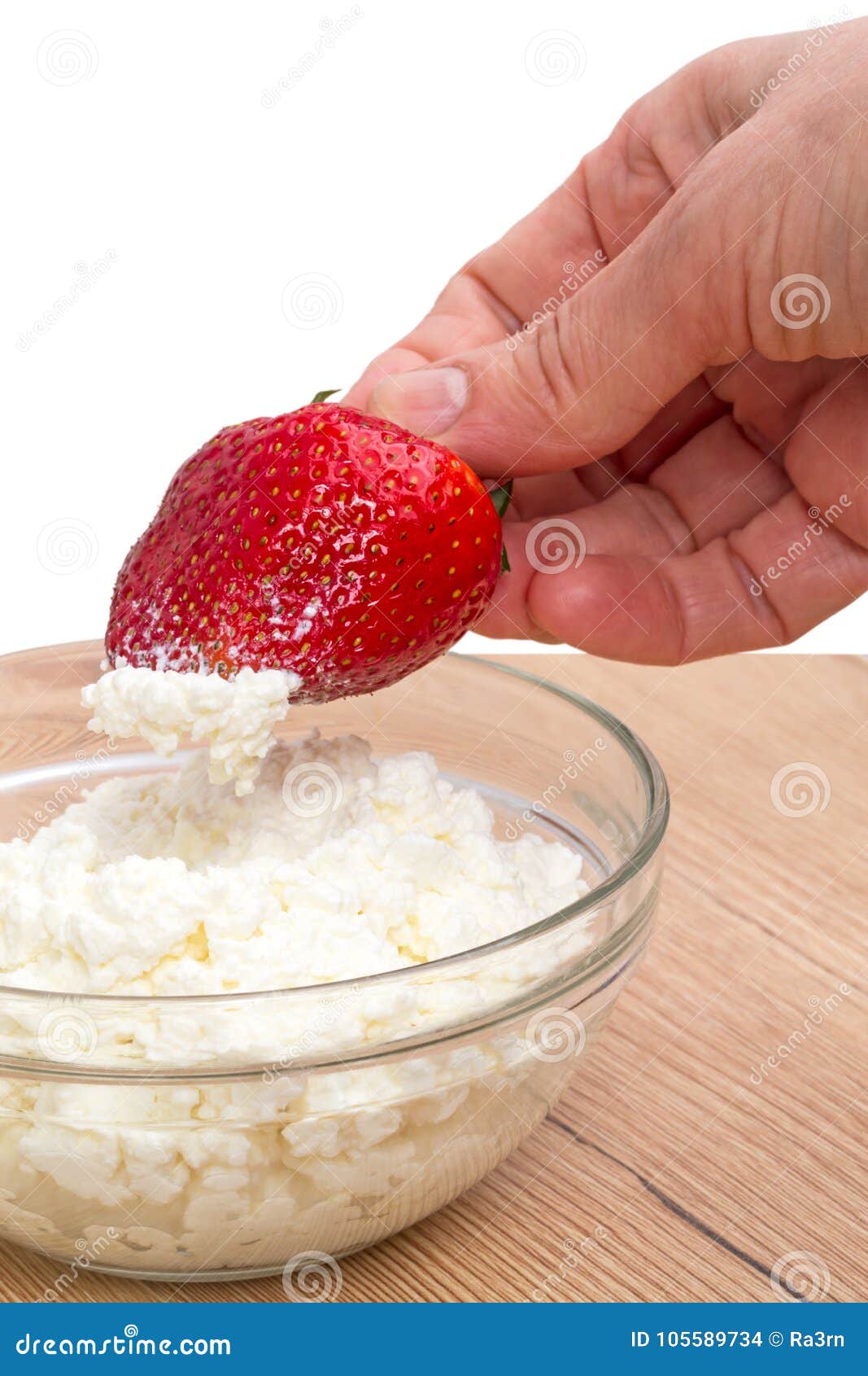 Hand With Strawberries And Cottage Cheese Stock Photo Image Of