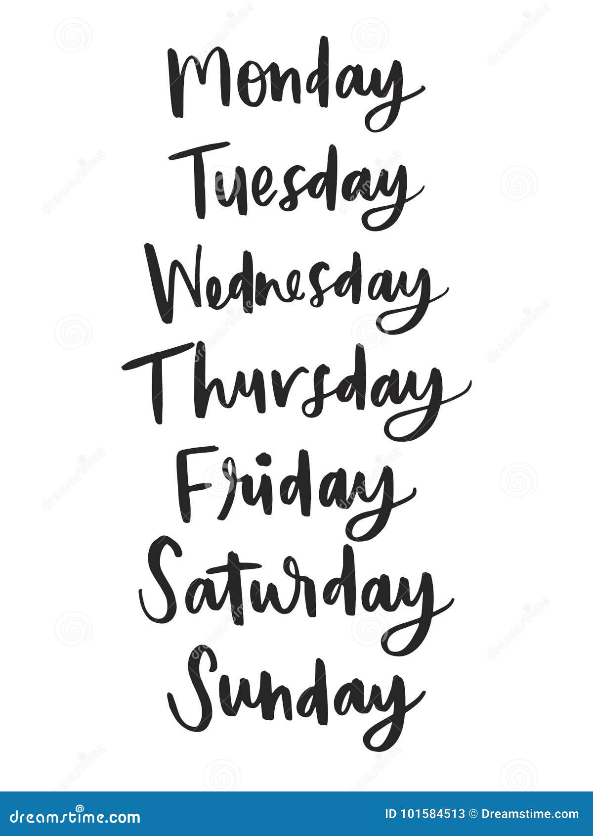 Hand Lettered Days of the Week Stock Illustration - Illustration of ...