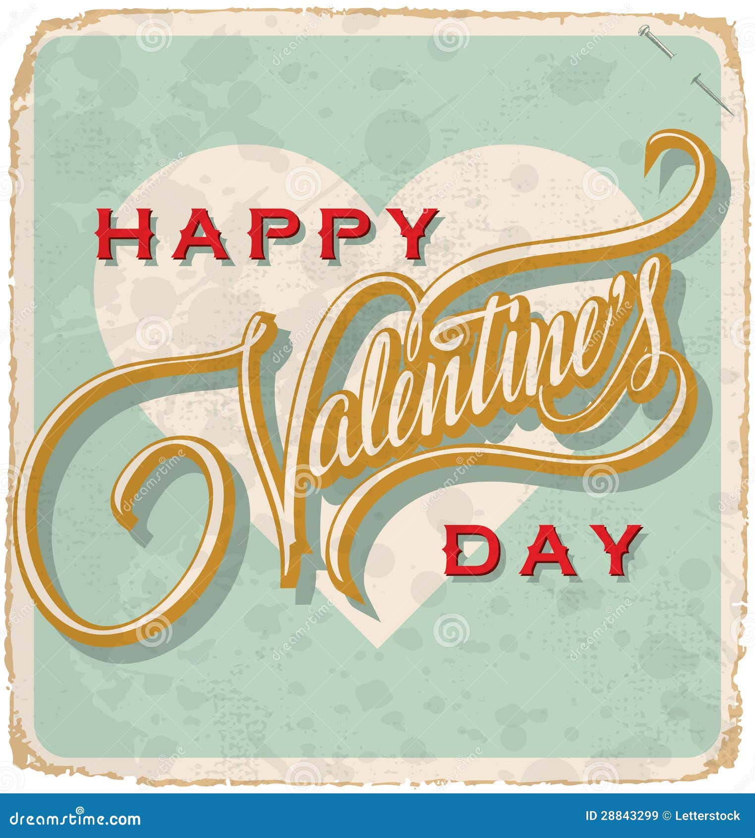 Hand-lettered Vintage Valentines Card (vector) Stock Vector