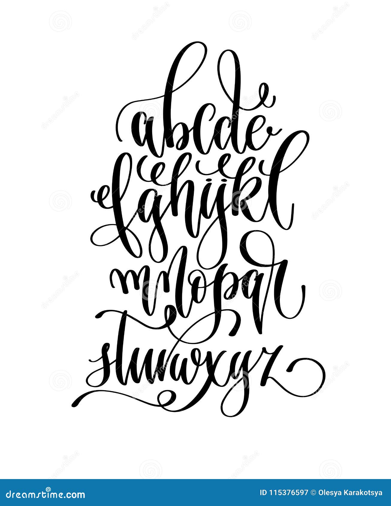 Hand Lettering Alphabet Design, Black Ink Hand Draw Poster Stock Vector ...