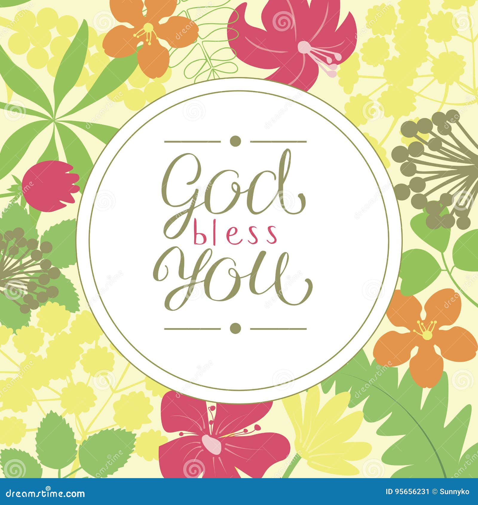 Hand Lettering God Bless You, is Made on a Floral Background ...