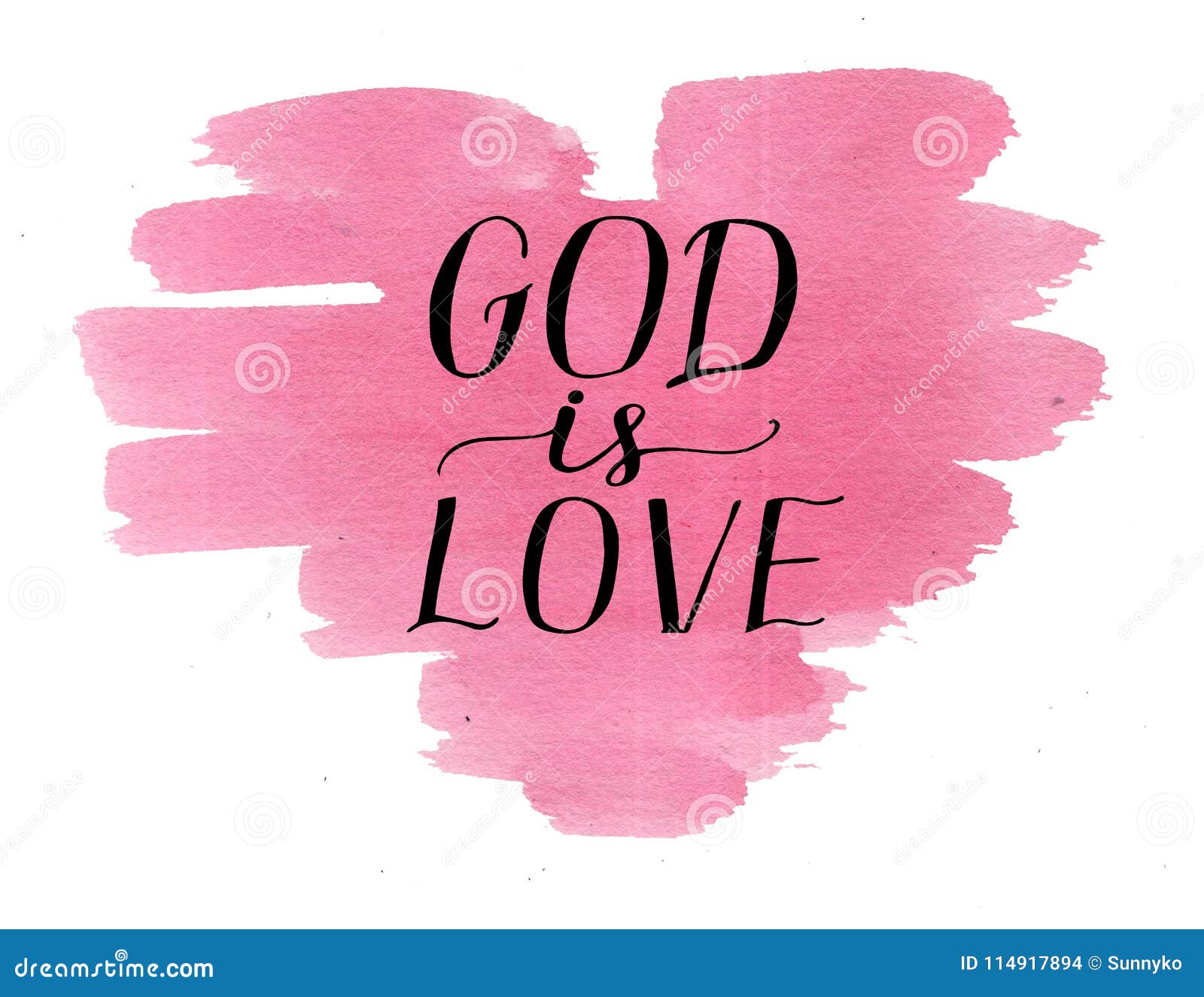 Hand Lettering God is Love on Watercolor Pink Heart. Stock ...