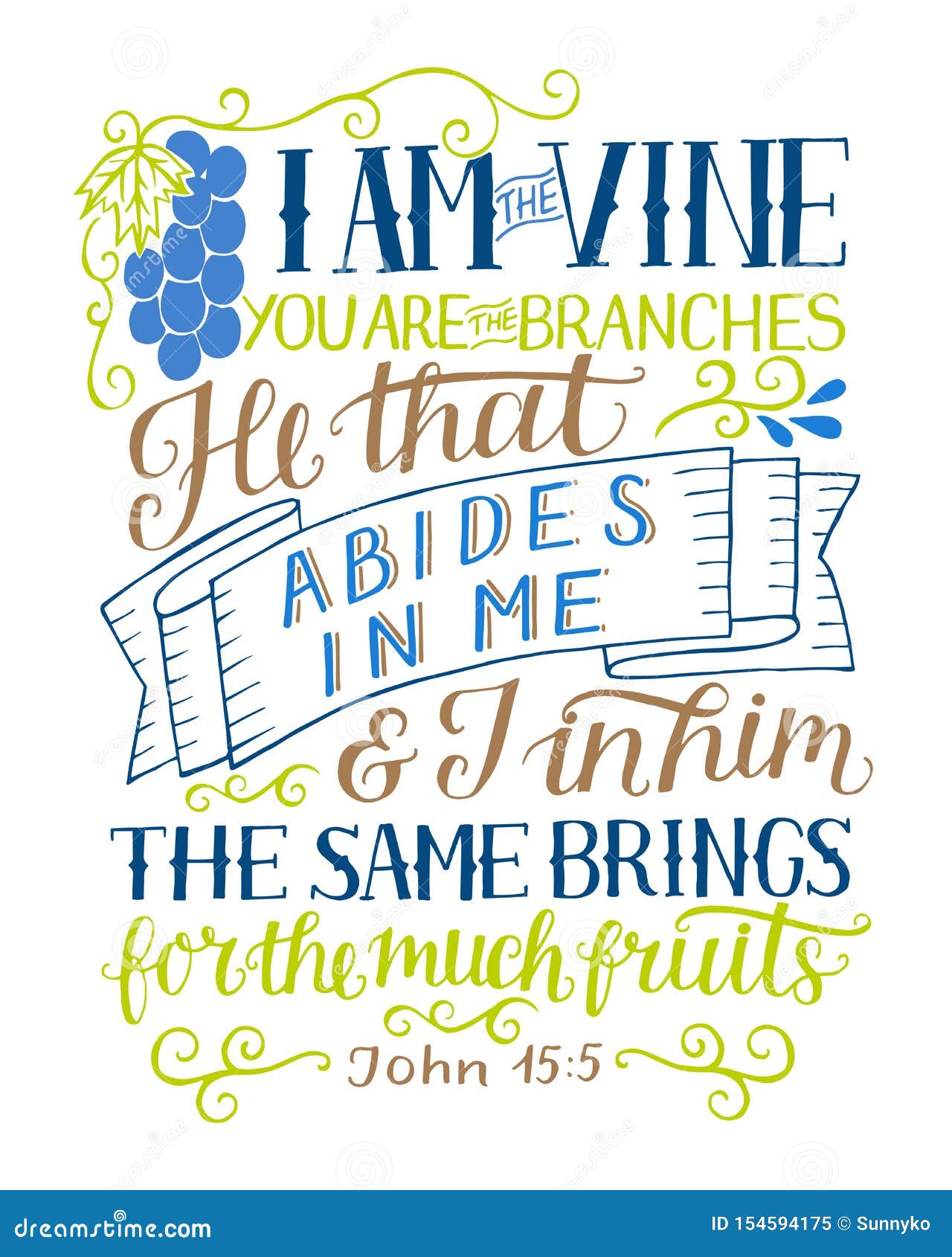hand lettering with bible verse i am the vine, you are the branches.