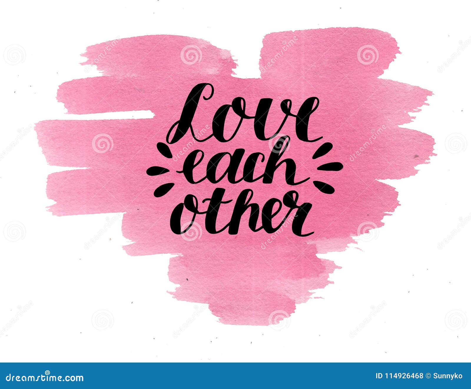 Hand Lettering Love Each Other on Watercolor Heart. Stock Illustration ...