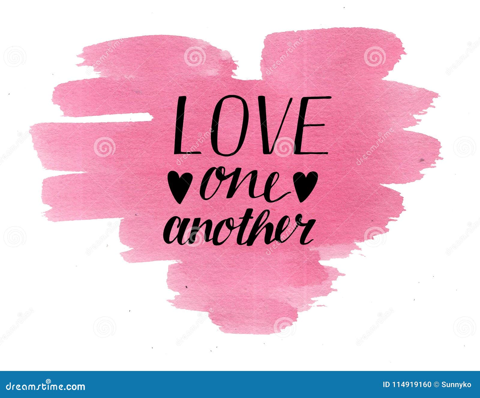 hand lettering love one another on watercolor heart.