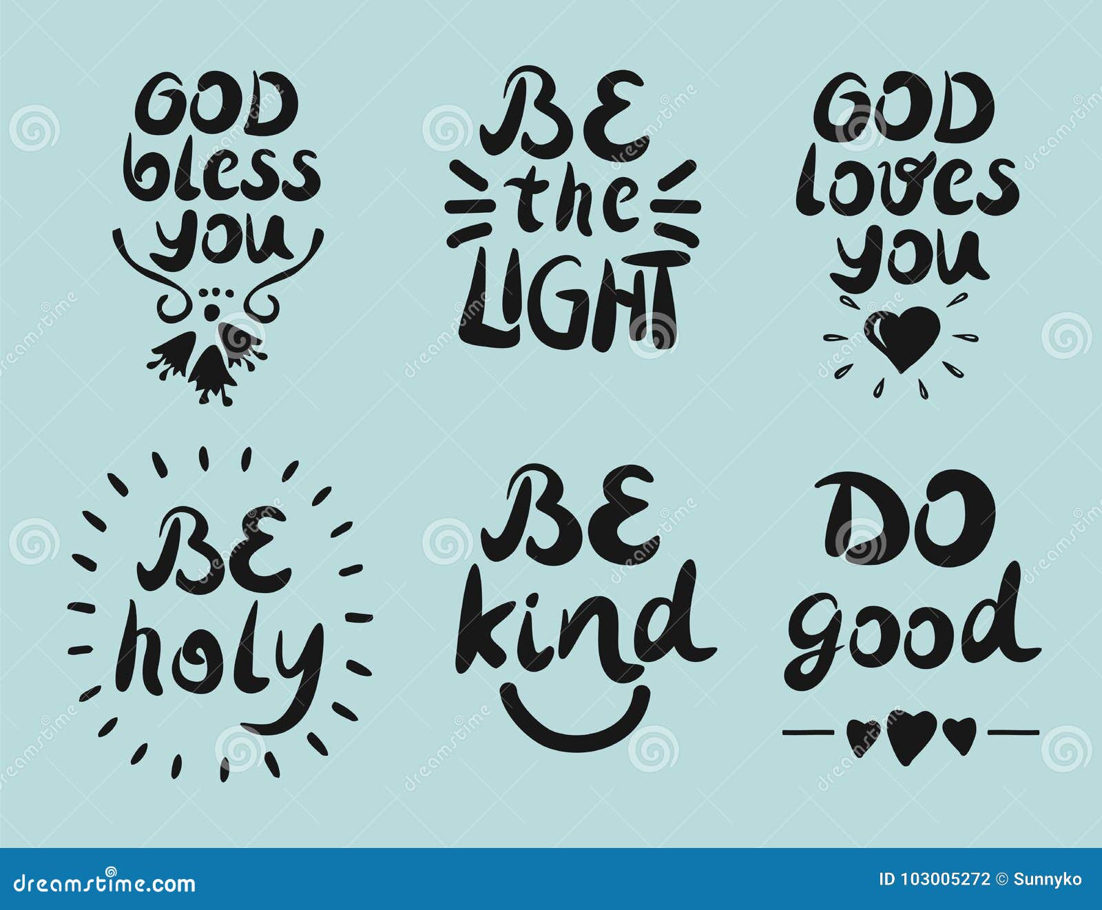 6 Hand Lettering Quotes God Bless You. Be the Light. Do Good Stock ...