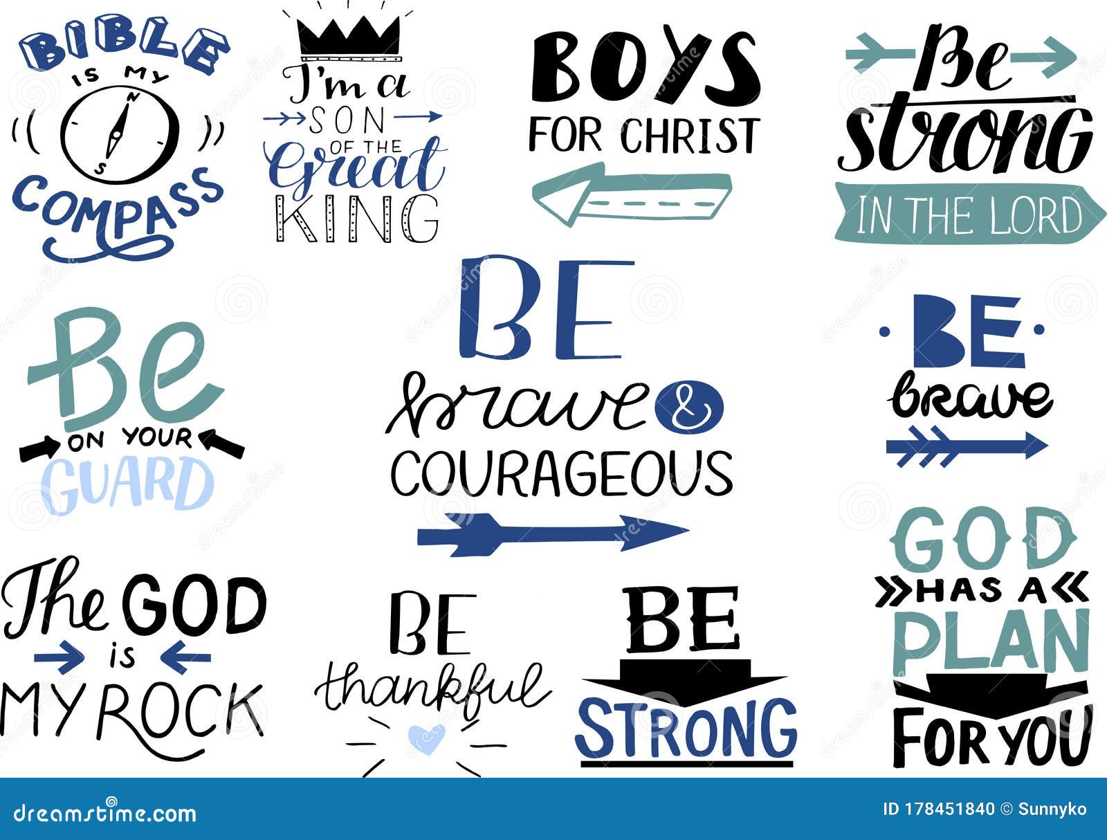 logo set with bible verse and christian quotes bible is my compass, be brave and courageous.