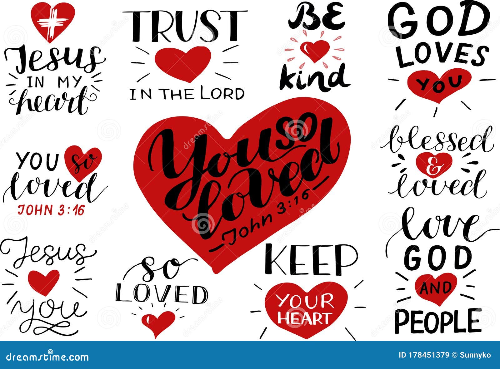 Logo Set With Bible Verse And Christian Quotes You So Loved, Trust In The  Lord, Be Kind, Jesus In My Heart Stock Vector - Illustration Of Decoration,  Icon: 178451379