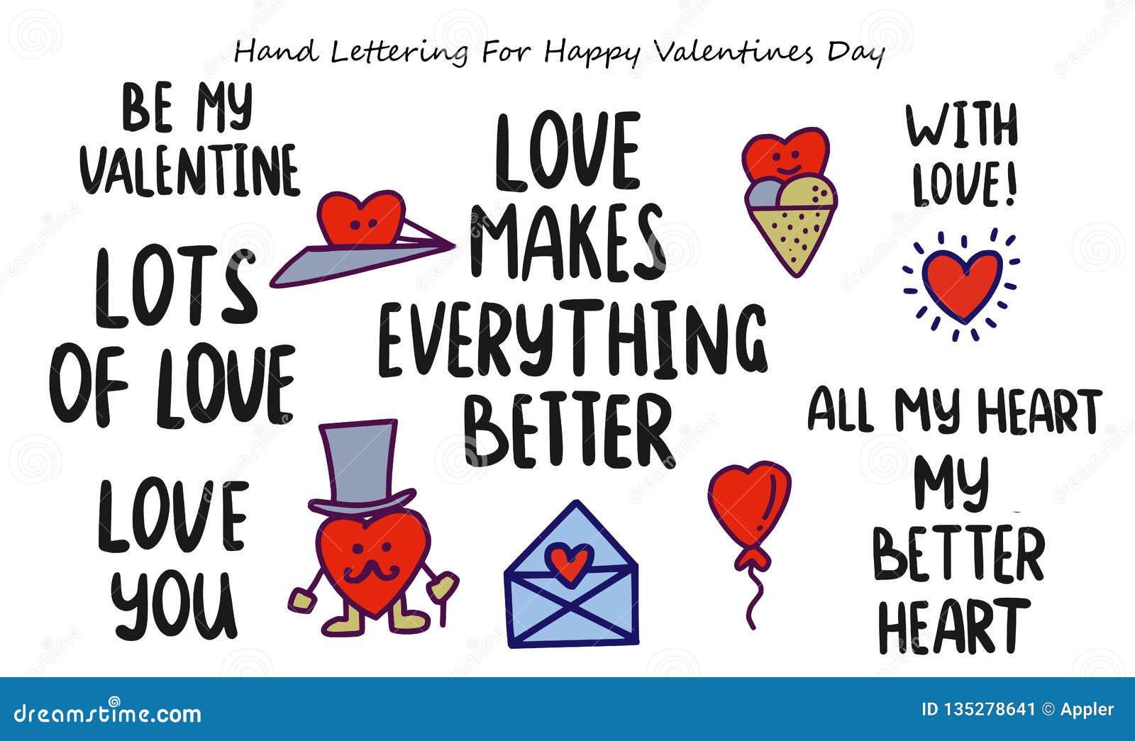 Valentines Day Hand Lettering Set Stock Vector Illustration of