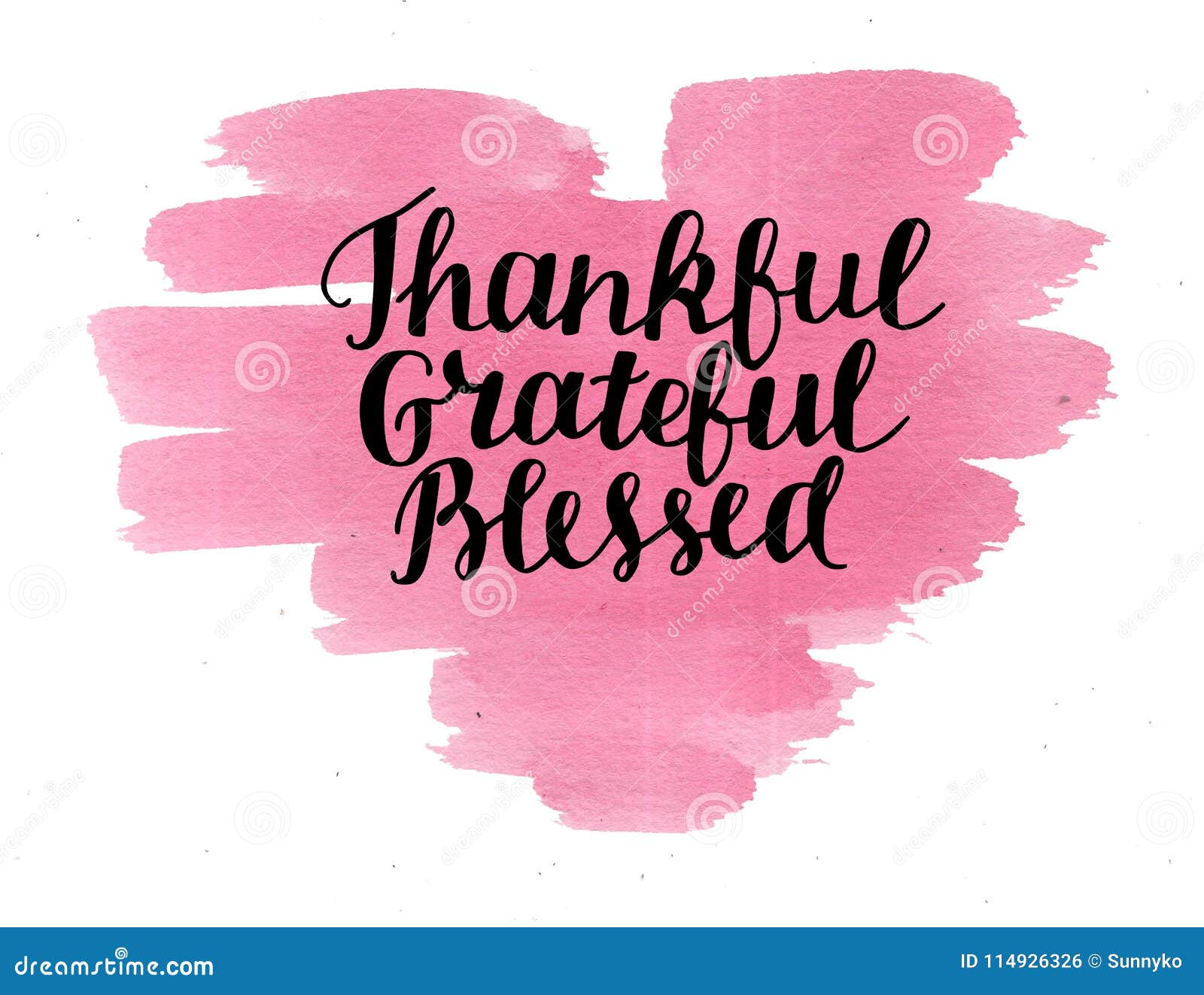hand lettering thankful, grateful, blessed on watercolor heart.