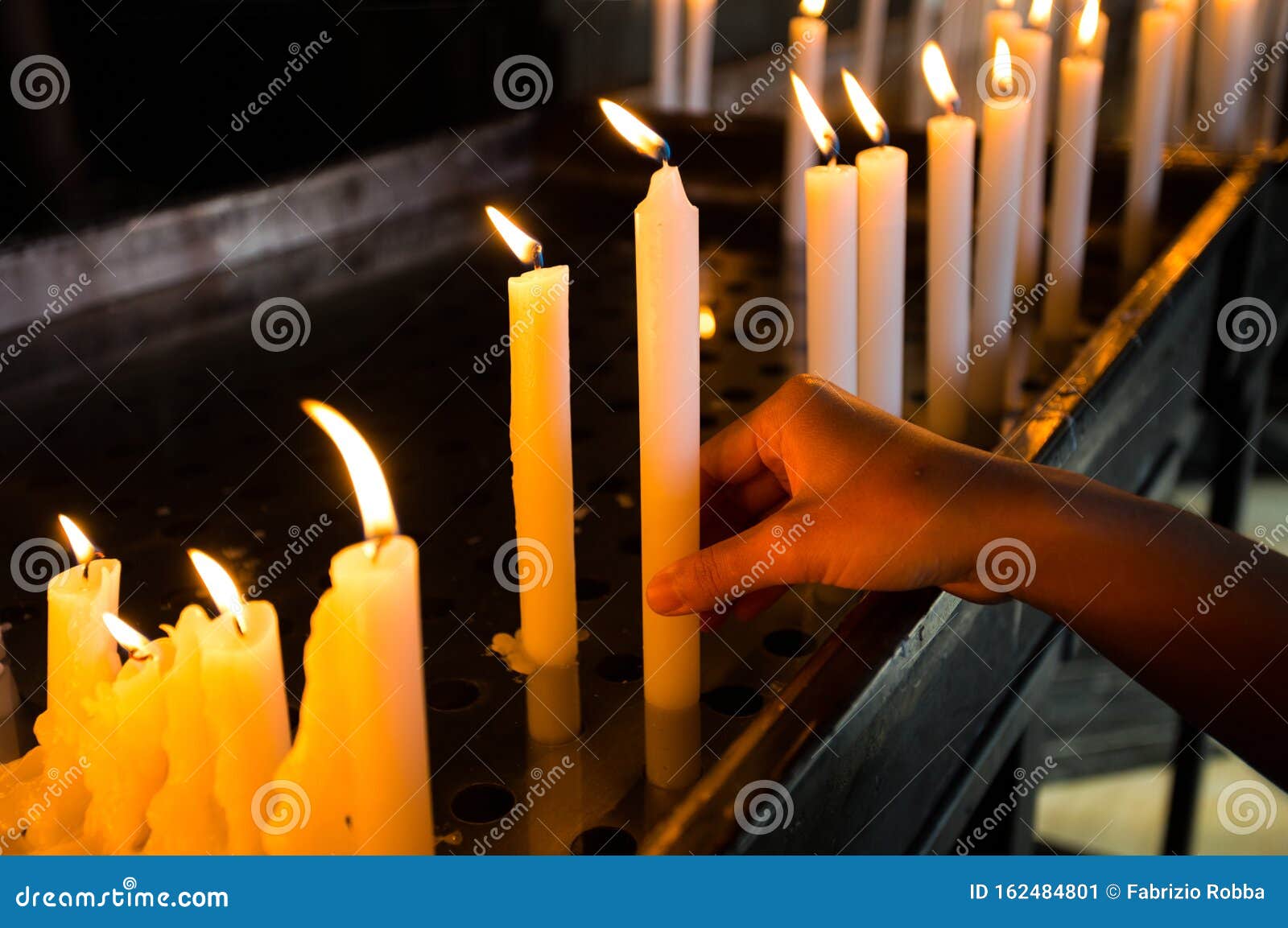 Hand Lighting a Candle in the Church Stock Image Image of hope, candlelight 162484801