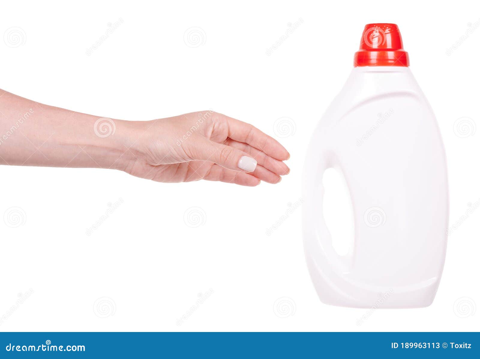 Hand with Liquid Laundry Detergent Bottle, Cleaning Soap for Cloth
