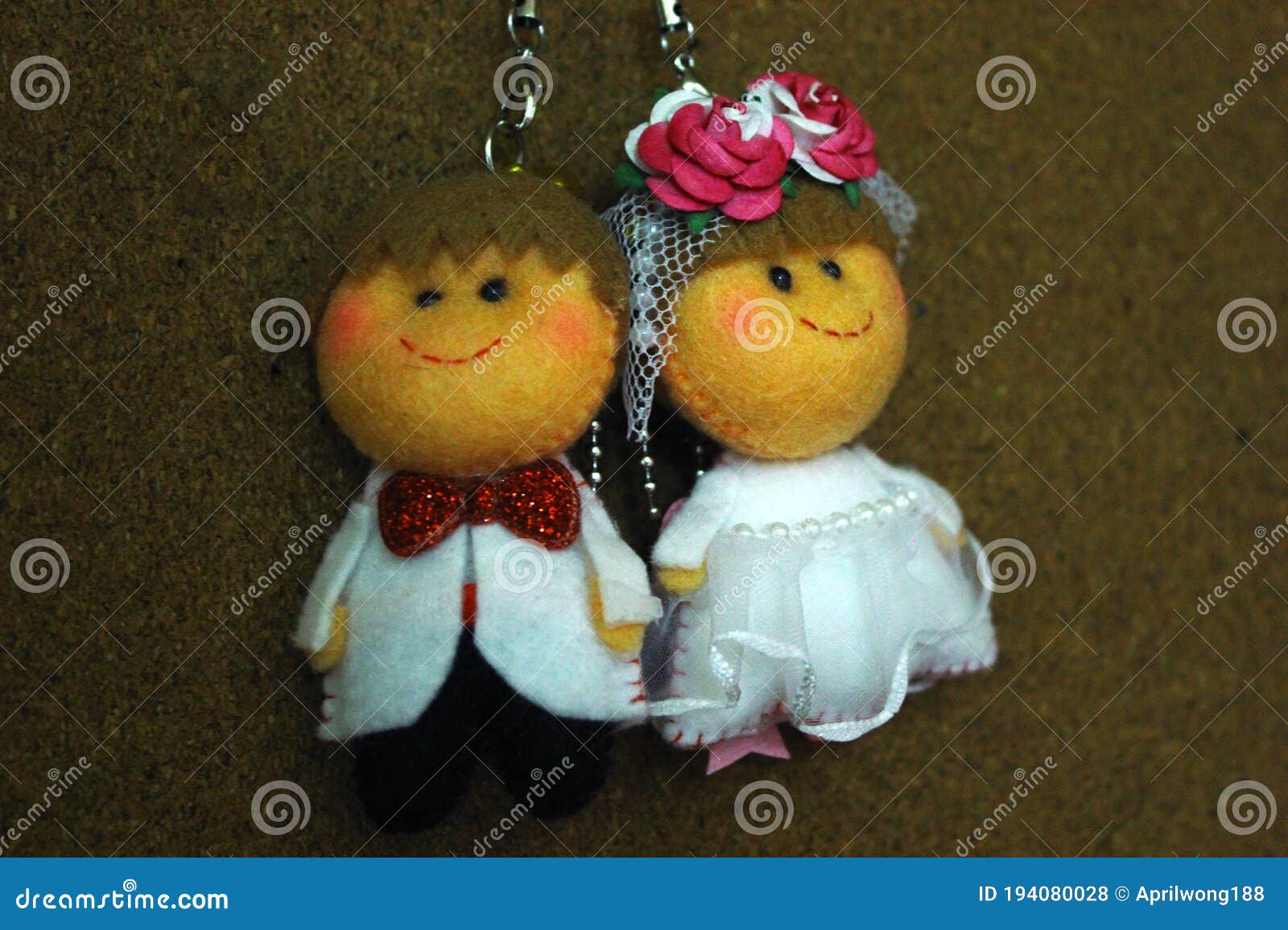 Cute Wedding Couple Doll on Brown Background Stock Photo - Image ...